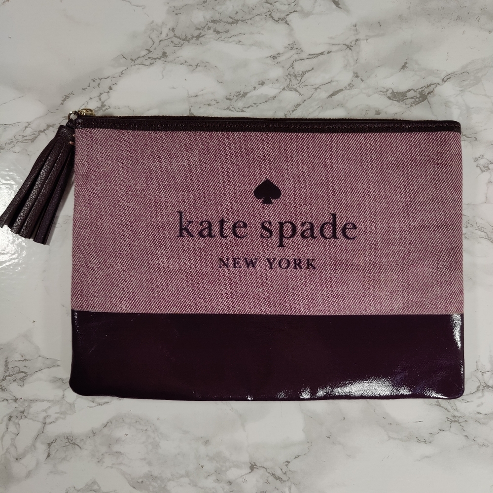Kate Spade Ash Street Logo Large Zippered Pouch in Deep Plum